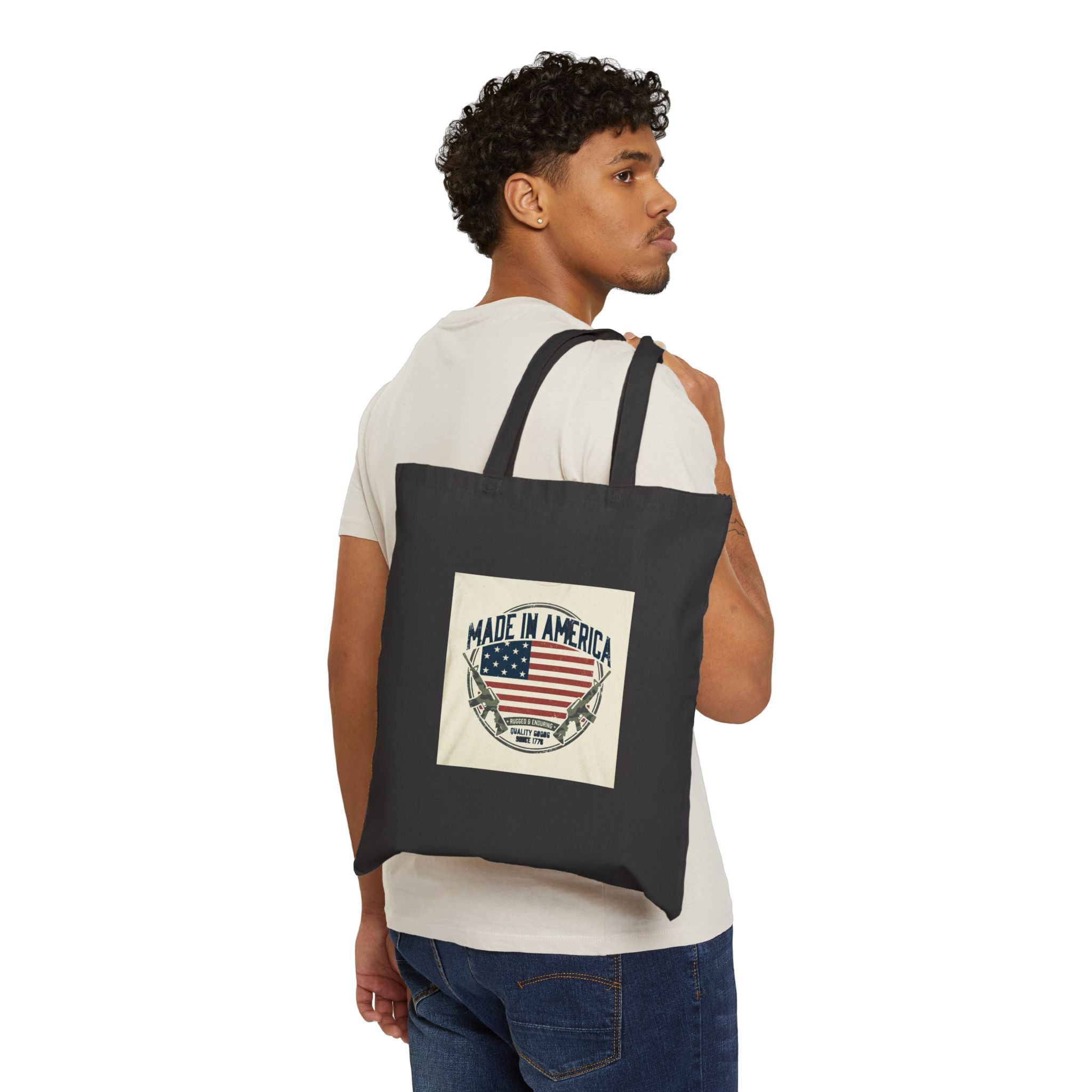 Made in America tote, Americana vintage red white blue, retro patriotic canvas